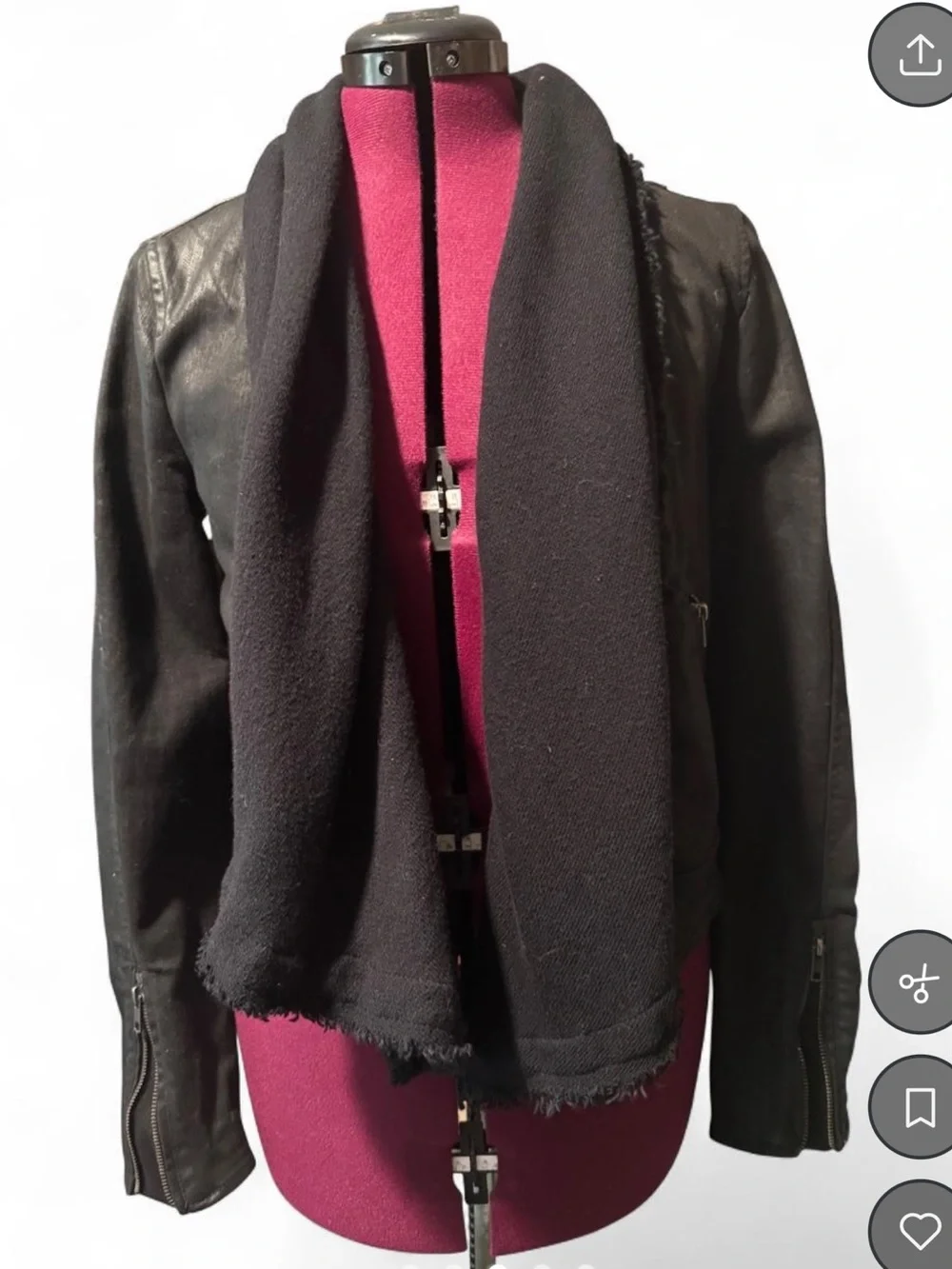 Free People Black Leather Moto Jacket with Draped Front